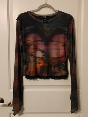 Mesh Top with Lettuce Trim and Trumpet Sleeve